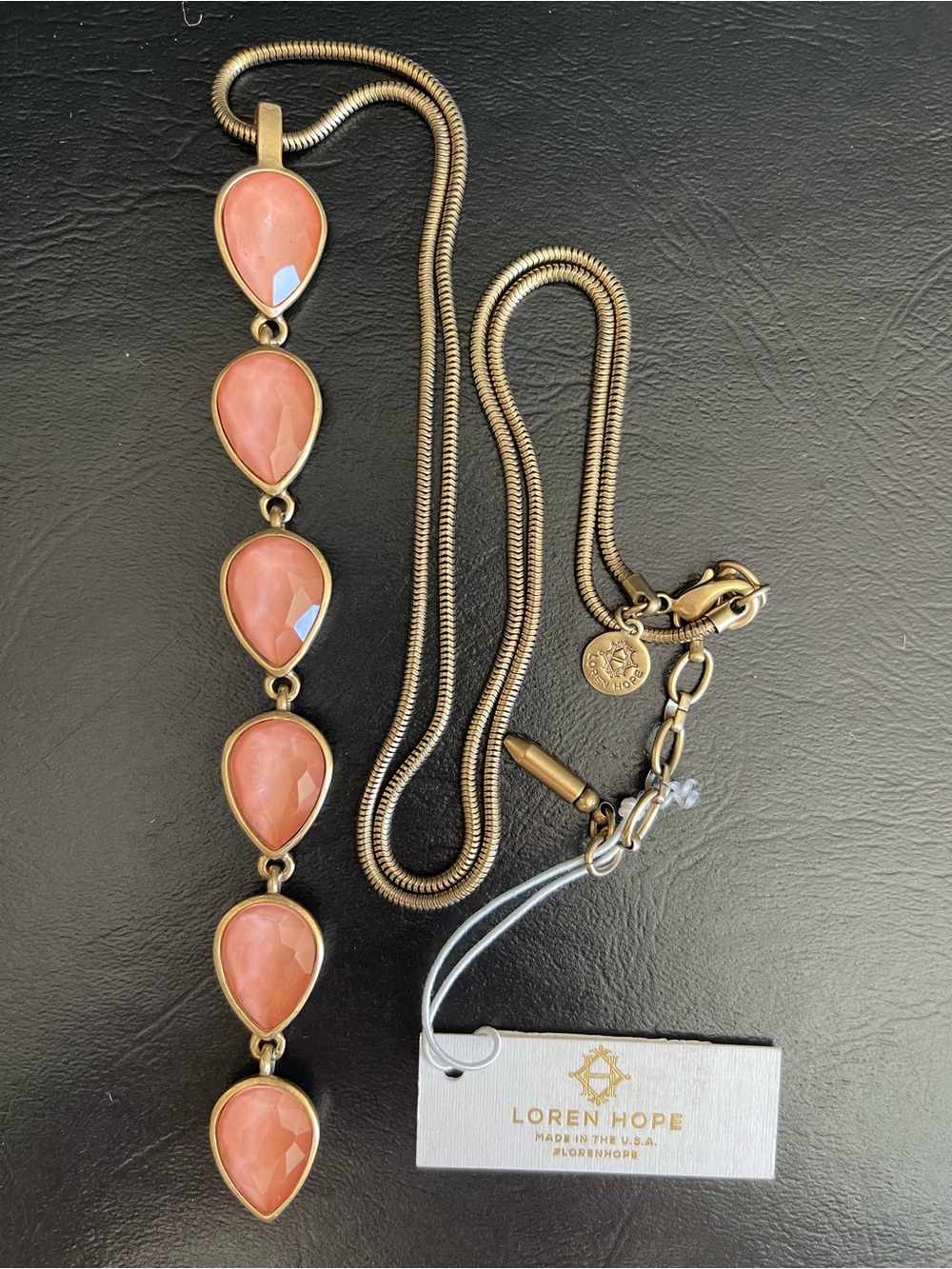 Loren Hope Pink Coral Teardrop Station Necklace in Gold-Tone